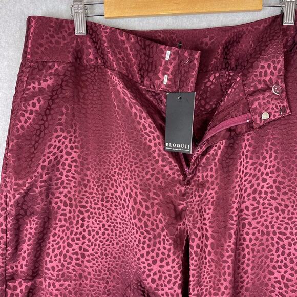 Eloquii Womens 14 Burgundy Animal Print Satin Wide Leg Pants - Picture 5 of 10